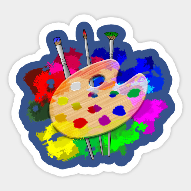 Colorful Artist Paint Palette And Brushes - Artist Palette - Sticker ...
