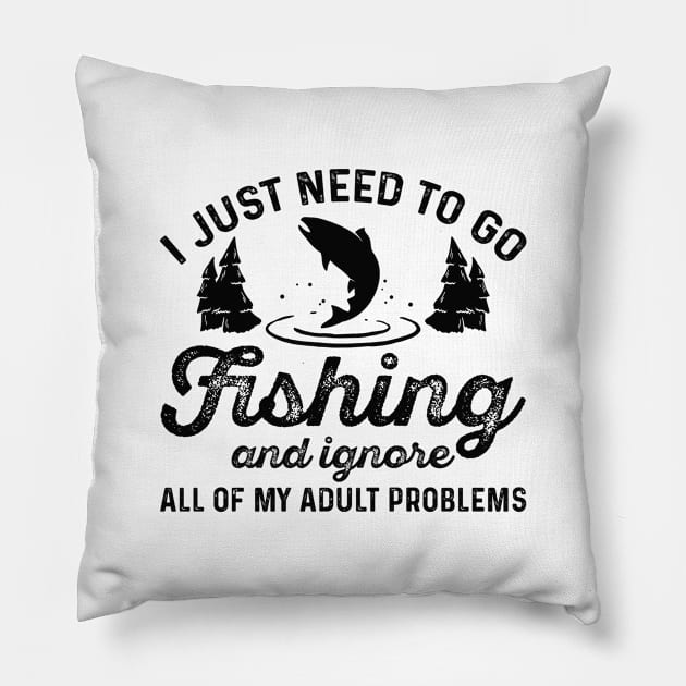 Fishing Adult Problems Pillow by LuckyFoxDesigns