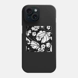 Black and White Vintage Floral Cottagecore Romantic Flower Peony Rose Leaf Design Phone Case