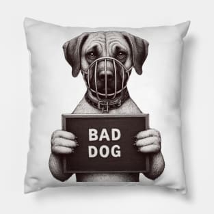 Muzzled Bad Dog Jail Mugshot Pillow