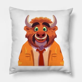 Bison Formal Cartoon Illustration Pillow