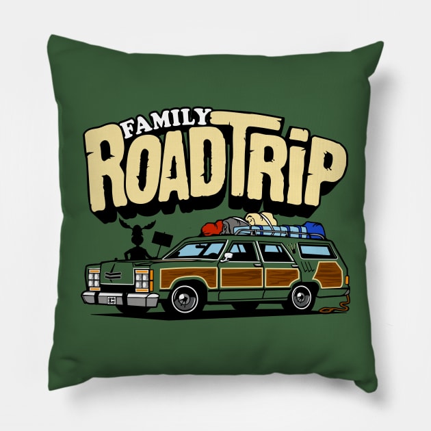 Funny Family Road Trip in the Vintage Truckster Queen Station Wagon Pillow by ChattanoogaTshirt