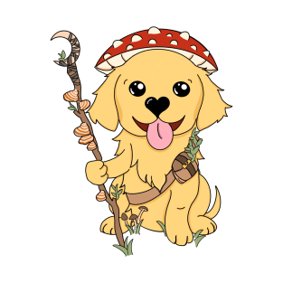Golden Retriever Mushroom Druid | DND Dog | Fantasy Art | Red Mushroom T-Shirt