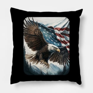 Eagle Flying with Flag Pillow