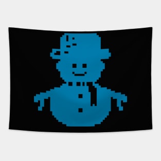 Snowman blue pixel art Tapestry