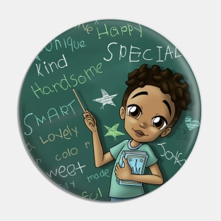 African American Boy Light Brown and Positive Words Pin