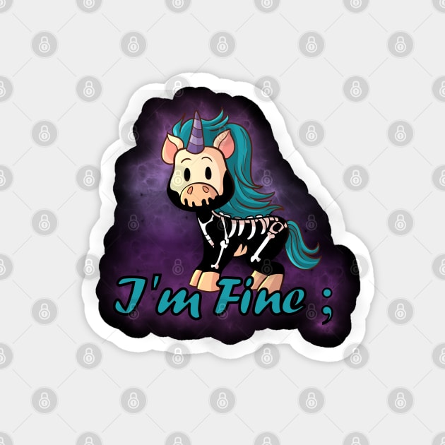 Knarf the Unicorn - I'm Fine - Kawaii Cute Goth Magnet by Wanderer Bat