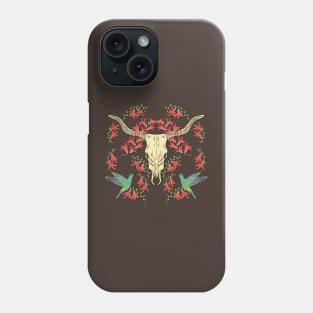 Western Cow Skull with Hummingbirds and Flowers Phone Case