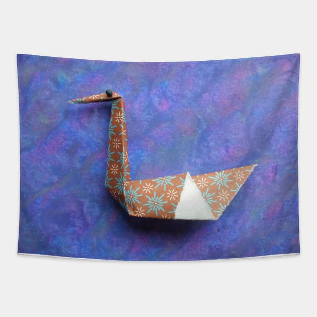 Origami swan blue pastel background Tapestry by theorigamiuniverse