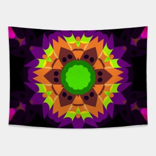 Retro Mandala Flower Green Orange and Purple Tapestry