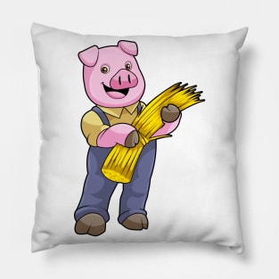 Pig as Farmer with Straw Pillow