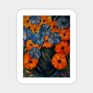 blue and orange abtsract flowers. Magnet