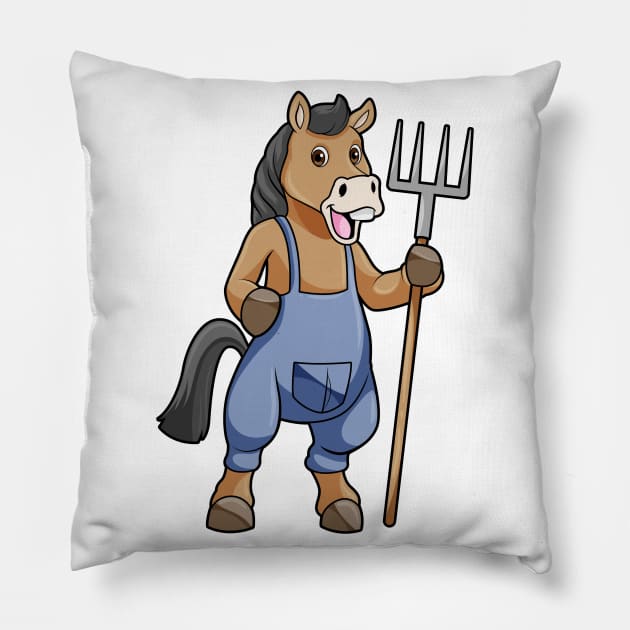 Horse as Farmer with Rake Pillow by Markus Schnabel