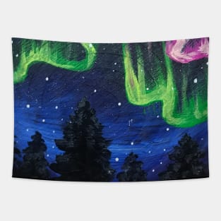 Northern Lights Over The Forest Painting Tapestry