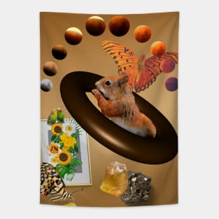 Squirrel in Space Collage Tapestry