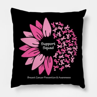 Breast cancer support squad with flower, ribbons & white type Pillow