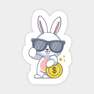 Cute bunny wearing glasses and leaning on a coin Magnet