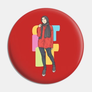 Girl In Red Outfit Pin