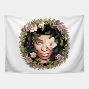 Floral Black Queen Tapestry