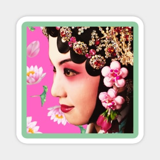 Chinese Opera Star with Lotus Flowers Pink- Hong Kong Retro Magnet