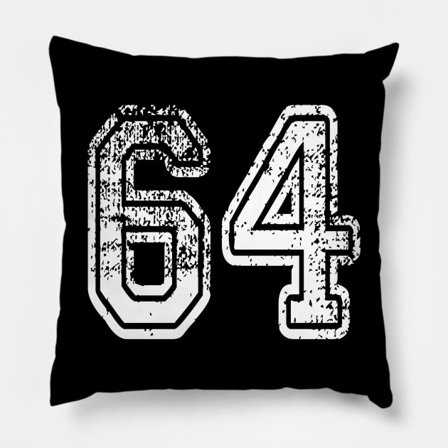 Number 64 Grungy in white Pillow by Sterling