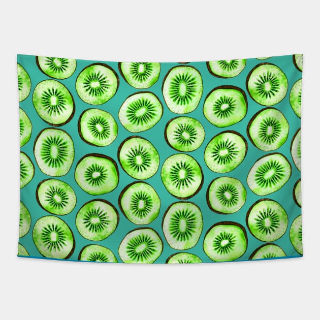 Kiwi slices on turquoise Tapestry by katerinamk