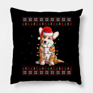 Corgi Santa Christmas Tree Lights Xmas Gift For Dog Lovers Pillow