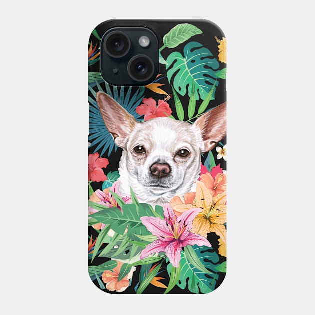 Tropical Short Haired White Chihuahua 2 Phone Case by LulululuPainting