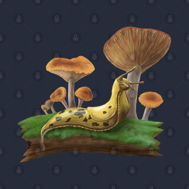 banana slug with mushrooms by ElementalEmbers