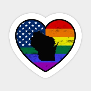 Wisconsin United States Gay Pride Flag Heart Magnet