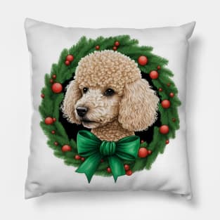 Poodle Dog in a Festive Wreath Frame Pillow