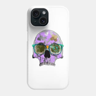 Purple skull with braces, plaster bandages and broken AR sunglasses Phone Case