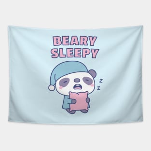 Cute Yawning Panda Beary Sleepy Pun Tapestry