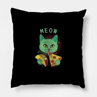 Cosmic Space Cat Eating Taco And Pizza Pillow