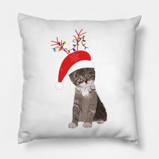 Cute hand drawn cat with deer hat and light bulb Pillow