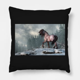 Strawberry Roan in a Winter Landscape Pillow