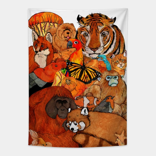 Orange Animals Tapestry by KatherineBlowerDesigns