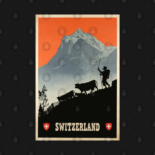 Switzerland, Vintage Travel Poster by BokeeLee