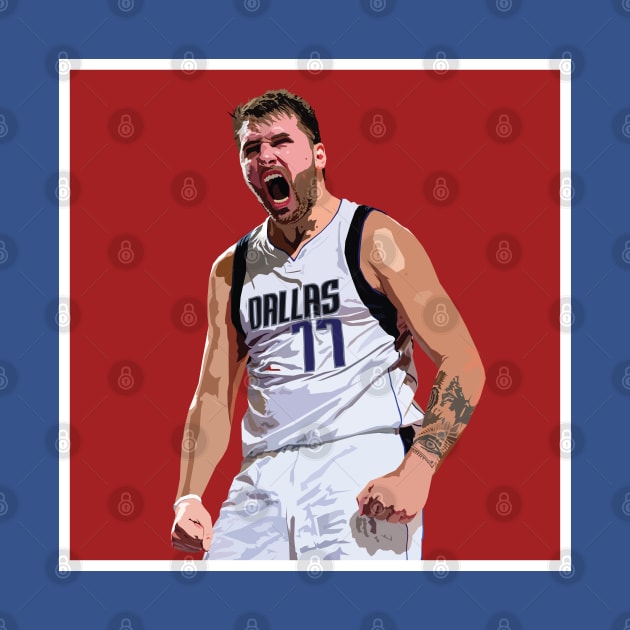 Luka Doncic Celebration Portrait by rattraptees