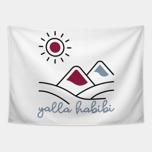 yalla habibi - mountain, sun landscape - maroon red and blue Tapestry