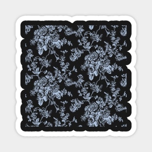 Toile, Dusty Blue Vintage Roses Pattern Magnet