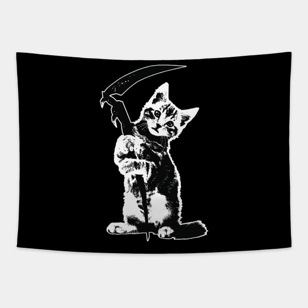 Super Cute Grim Reapurr Kitty, Death Cat, Funny Reaper Tapestry by RuftupDesigns