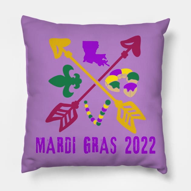 Mardi Gras 2022 Beads, Arrows, Fleur de Lis Pillow by Scarebaby