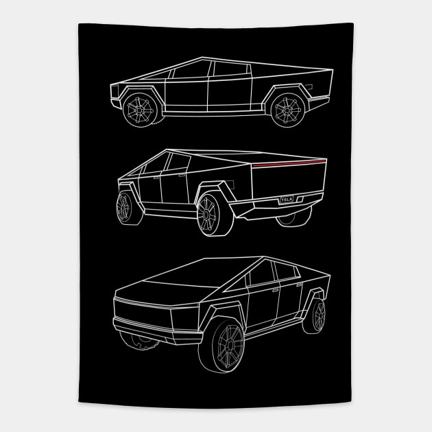 Cybertruck Trifecta Tapestry by Sirenarts