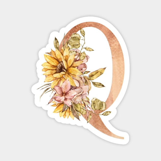 Watercolor sunflower bouquet monogram letter Q Magnet by tiana geo