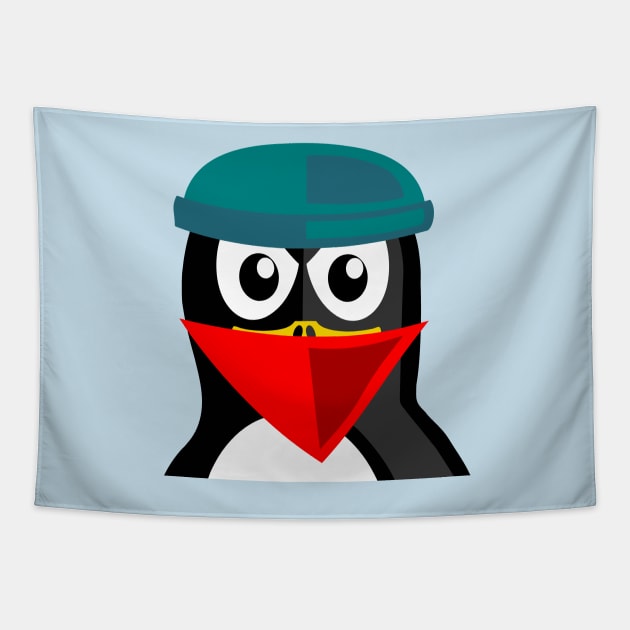 Crook Penguin Artwork for Black hat Coders and Nerds Tapestry by PatrioTEEism