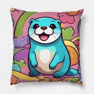 rainbow otter Pillow