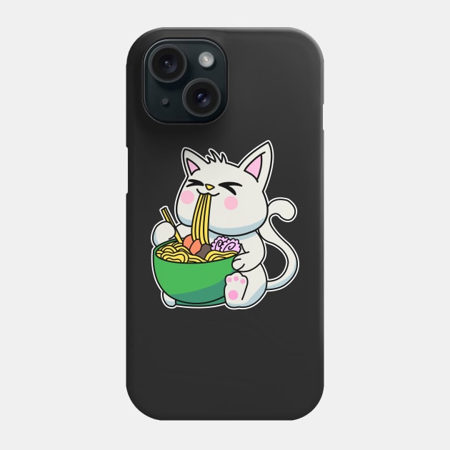 Anime Kawaii Ramen Eating White cat Japanese Noodles Phone Case by Mesyo