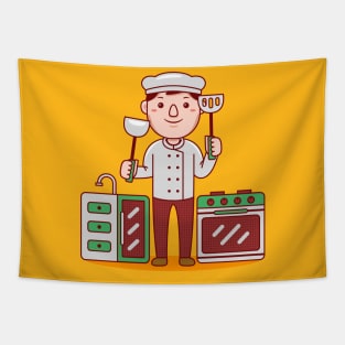 Cute Chef Cartoon Tapestry