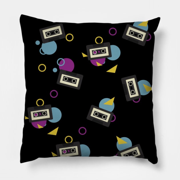 80's Retro Cassette Tape Retrowave Pillow by edmproject